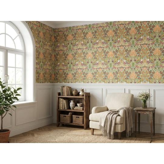 vlies tapeta zold narancs klasszikus polgari angol country vintage modern eclectic nappali haloszoba etkezo dolgozoszoba..jpg